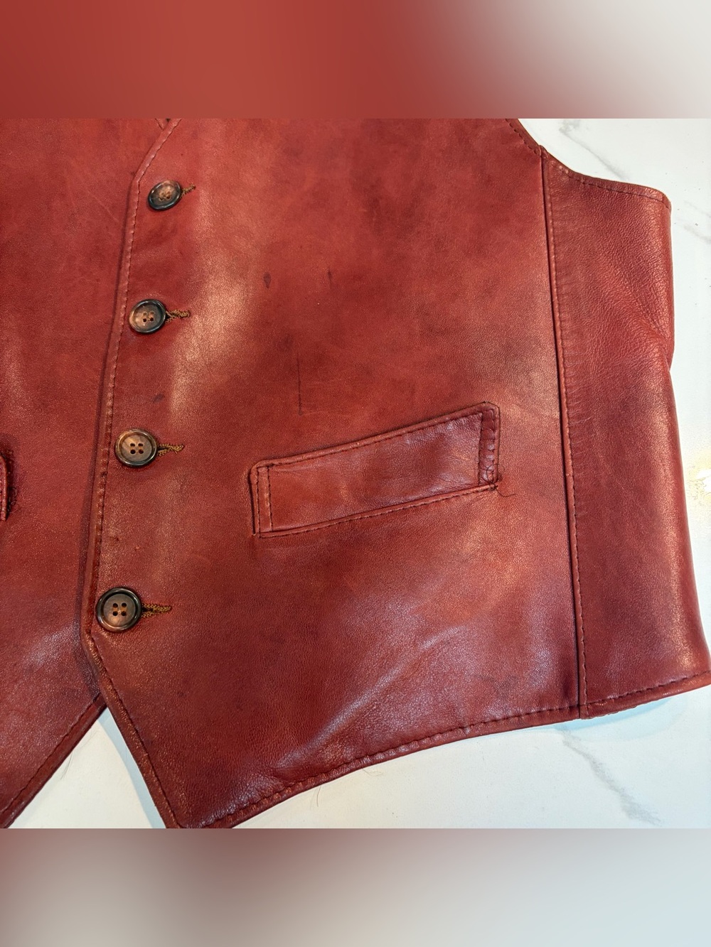 SAMBER 100% LEATHER RUST VEST 70s - Picture 3 of 16